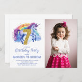 7e Rainbow Unicorn Verjaardag Uitnodigingen foto (Voorkant / Achterkant)