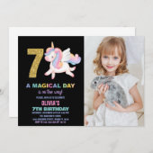 7e Rainbow Unicorn Verjaardag Uitnodigingen foto (Voorkant / Achterkant)