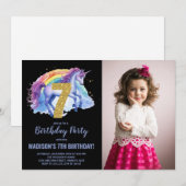 7e Rainbow Unicorn Verjaardag Uitnodigingen foto (Voorkant / Achterkant)