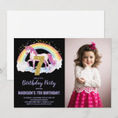 7e Rainbow Unicorn Verjaardag Uitnodigingen foto (Voorkant / Achterkant)