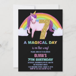 7e Rainbow Unicorn Verjaardag Uitnodigingen Glitte