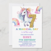 7e Rainbow Unicorn Verjaardag Uitnodigingen Glitte (Voorkant)
