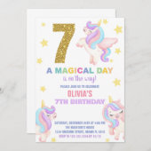 7e Rainbow Unicorn Verjaardag Uitnodigingen Vliege (Voorkant / Achterkant)