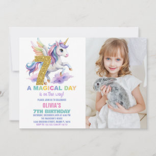 7e Rainbow Unicorn Verjaardag Uitnodigingen w foto