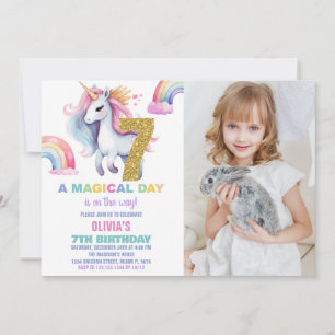 7e Rainbow Unicorn Verjaardag Uitnodigingen w foto