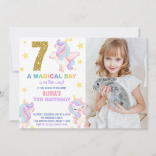 7e Rainbow Unicorn Verjaardag Uitnodigingen w foto