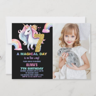 7e Rainbow Unicorn Verjaardag Uitnodigingen w foto