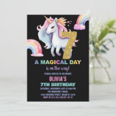 7e Rainbow Unicorn Verjaardag Uitnodigingen Waterc (Staand voorkant)