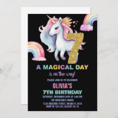 7e Rainbow Unicorn Verjaardag Uitnodigingen Waterc (Voorkant / Achterkant)