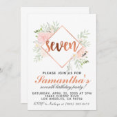 7e Roos Gold Birthday Uitnodiging (Voorkant / Achterkant)