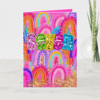 7e Roze Verjaardag Regenboog Pailletten Cute Hot P Bedankkaart