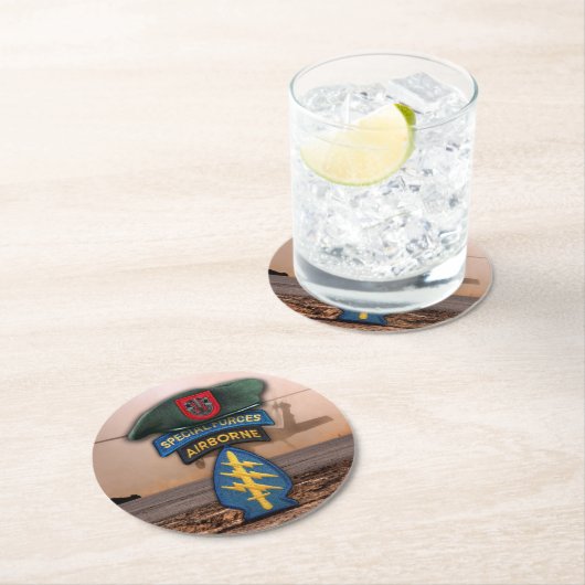 7e Special Forces Green Berets veteranen dierenart Ronde Kartonnen Onderzetter (Insitu)