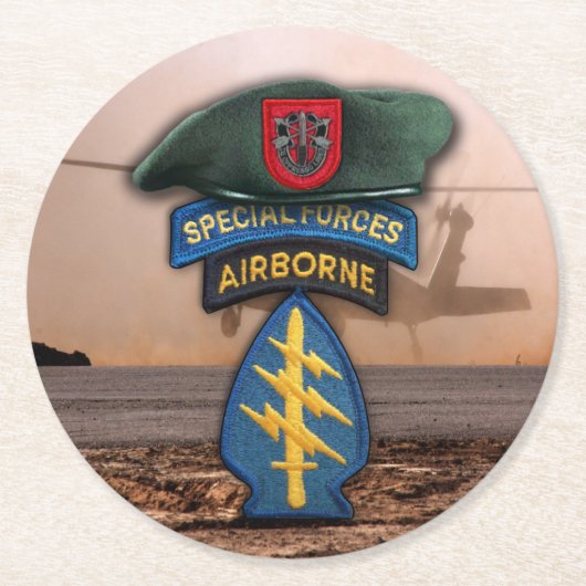 7e Special Forces Green Berets veteranen dierenart Ronde Kartonnen Onderzetter (Voorkant)