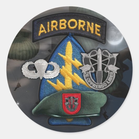 7e Special forces Groene Baretten groep naam Stick Ronde Sticker (Voorkant)