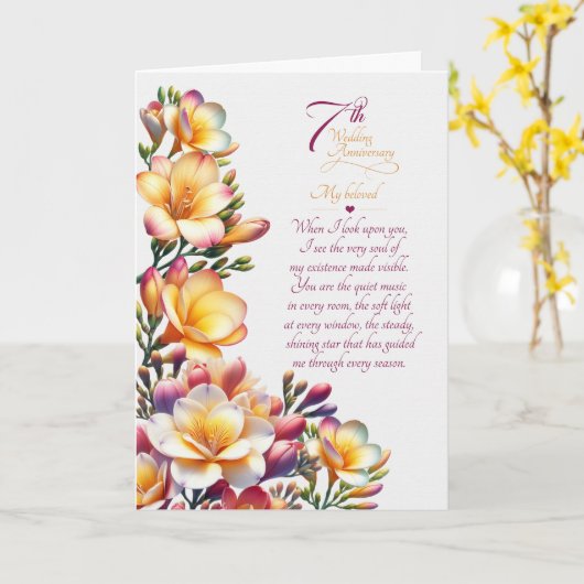 7e trouwdag sentimentele Freesia bloem Kaart (Gele Bloem)