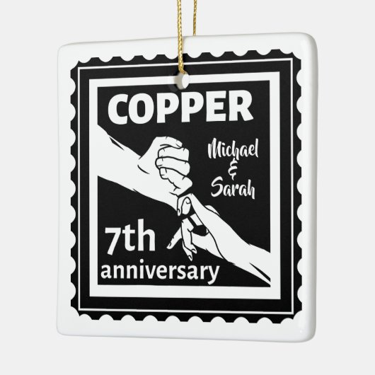 7e trouwdag traditioneel cadeauijzer keramisch ornament (Links)