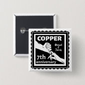 7e trouwdag traditioneel cadeauijzer vierkante button 5,1 cm (Voorkant /achterkant)