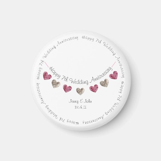 7e trouwdag wol hart met een magnet (Voorkant)