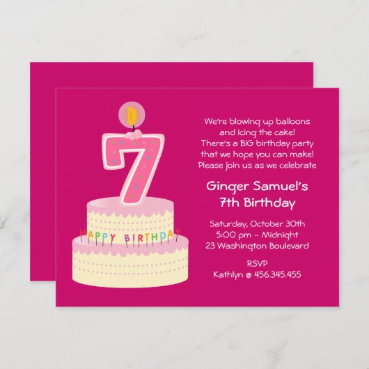 7e uitnodiging tot het indienen van de Birthday Ca (Voorkant / Achterkant)