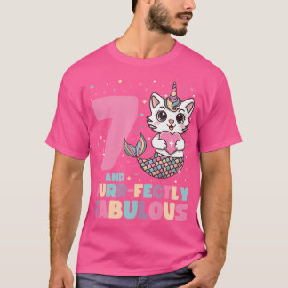 7e verjaardag 7 jaar oude zeemeermin eenhoorn katt t-shirt