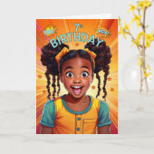 7e Verjaardag Afro-Amerikaans Meisje Pop Art Style Kaart (Gele Bloem)