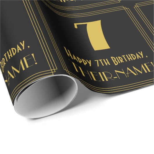 7e verjaardag ~ Art Deco Geïnspireerde look "7", n Cadeaupapier (Rol Hoek)