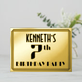7e verjaardag: Art Deco Kijk "7" en naam Folie Uitnodiging (Staand Voorkant)