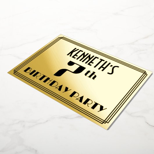 7e verjaardag: Art Deco Kijk "7" en naam Folie Uitnodiging (Gedraaid)