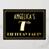 7e verjaardag: Art Deco Kijk "7", met naam Folie Uitnodiging (Voorkant)
