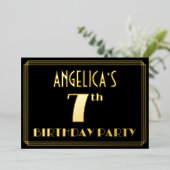 7e verjaardag: Art Deco Kijk "7", met naam Folie Uitnodiging (Staand Voorkant)