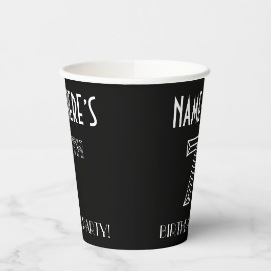 7e verjaardag: Art Deco Style + aangepaste naam Papieren Bekers (Links)