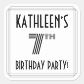 7e verjaardag: Art Deco Style + aangepaste naam Vierkante Sticker (Voorkant)