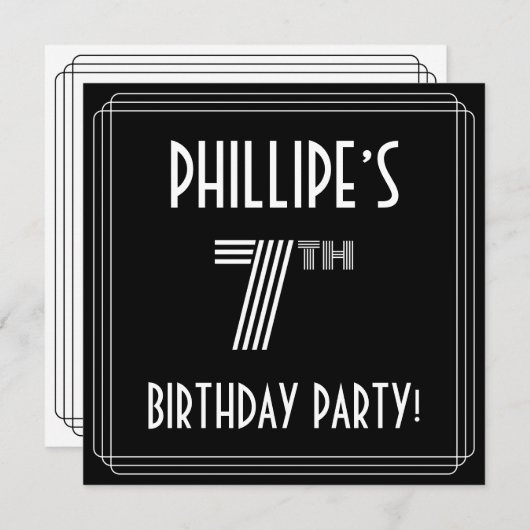 7e verjaardag: Art Deco Style met aangepaste naam Kaart (Voorkant / Achterkant)