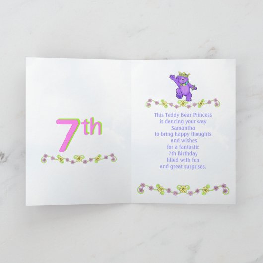 7e verjaardag Beer prinses, douanenaam Kaart (Binnen)