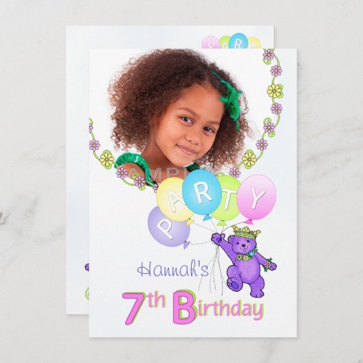 7e verjaardag Beer van prinses op maat Kaart (Voorkant / Achterkant)