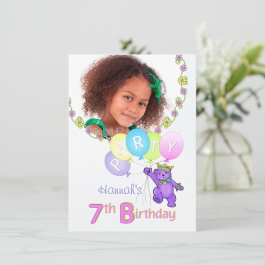 7e verjaardag Beer van prinses op maat Kaart (Staand voorkant)