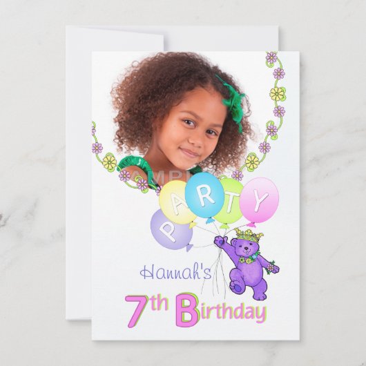 7e verjaardag Beer van prinses op maat Kaart (Voorkant)