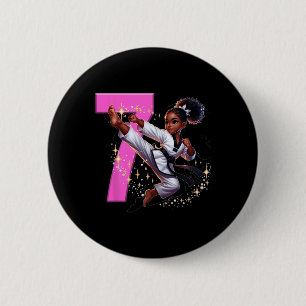 7e Verjaardag Black Girl Martial Arts Party Taekwo Ronde Button 5,7 Cm