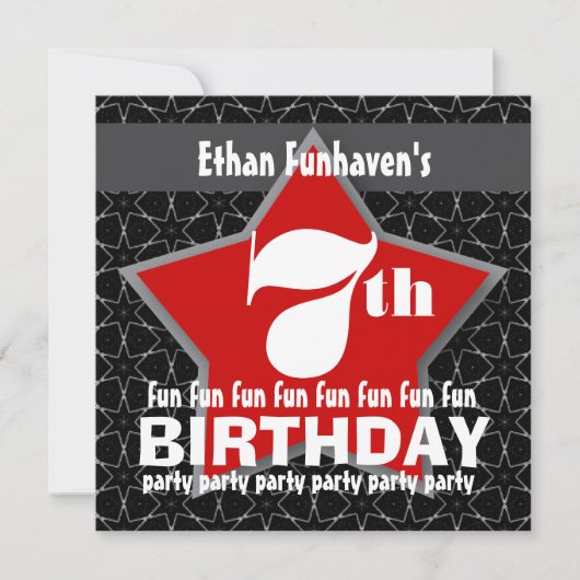 7e verjaardag Black Red White STAR V07 Kaart (Voorkant)