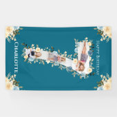 7e verjaardag Blauwgroen foto Collage Blue Yellow Spandoek (Horizontaal)