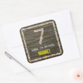 7e verjaardag: Bloemennummer, Faux Wood Look, Naam Vierkante Sticker (Envelop)