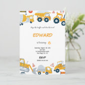 7e verjaardag bouw jongen uitnodiging (Staand voorkant)
