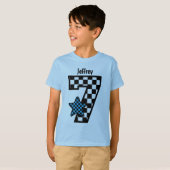 7e verjaardag Boy Checked Star Custom Name V07 T-shirt (Voorkant volledig)