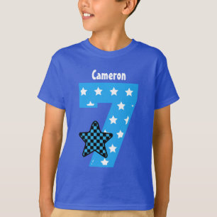 7e verjaardag Boy Checked Star Custom Name V07D T-shirt