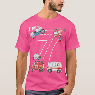7e verjaardag brandweerwagen ambulance politiewage t-shirt