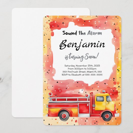 7e verjaardag brandweerwagen kaart (Voorkant / Achterkant)