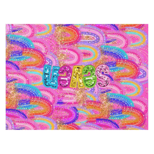 7e Verjaardag Bright Rainbow Gold Glitter Tafelkleed (Voorkant (Horizontaal))