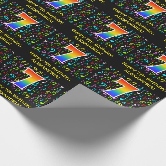 7e verjaardag: Colorful Music Symbols, Rainbow 7 Cadeaupapier (Hoek)