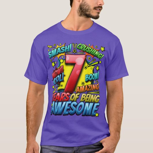 7e verjaardag Comic Style Awesome sinds 2016 7 jaa T-shirt (Voorkant)