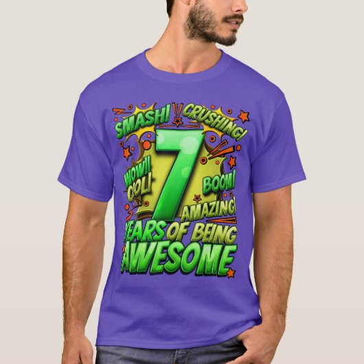 7e verjaardag Comic Style Geweldig sinds 2016 7 ja T-shirt (Voorkant)